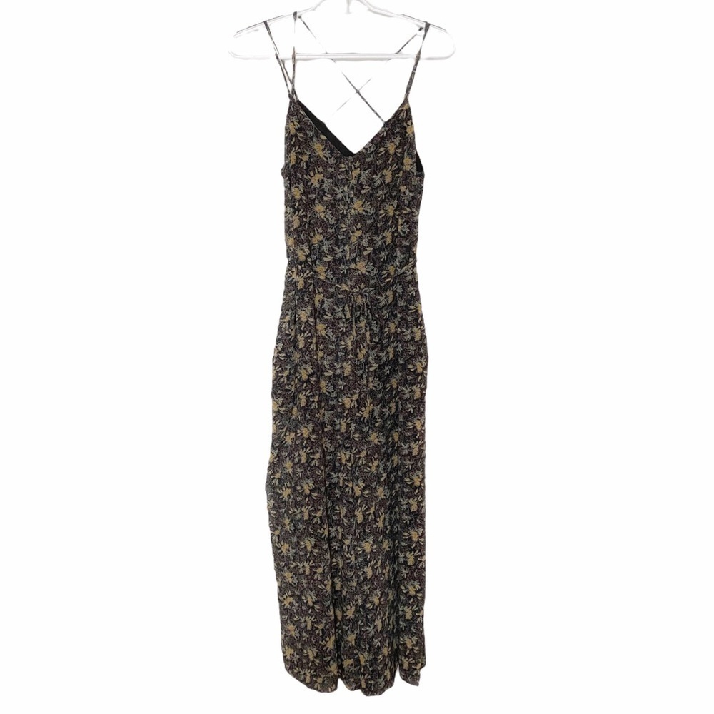 FRANK AND OAK BLACK FLORAL BELTED WIDE CROPPED LEG SLEEVELESS JUMPSUIT - XS - Picture 1 of 10